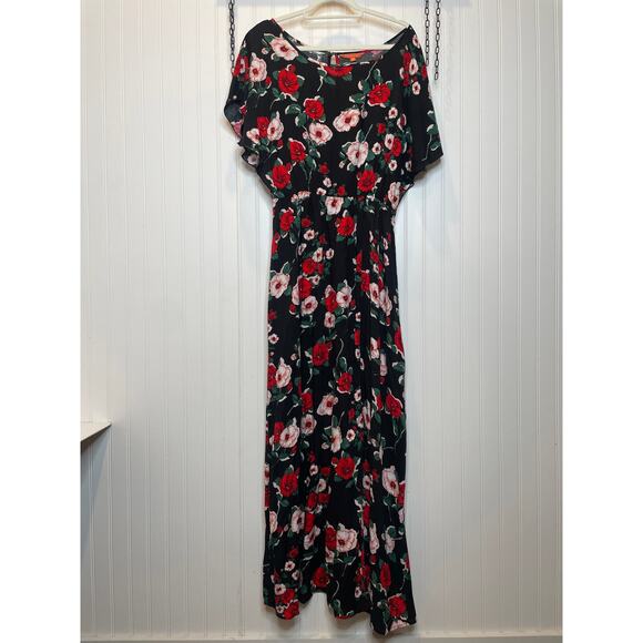 Modcloth Inspired Spirit Floral Maxi Dress Black & Red Cut Out Back Size L - Picture 2 of 6